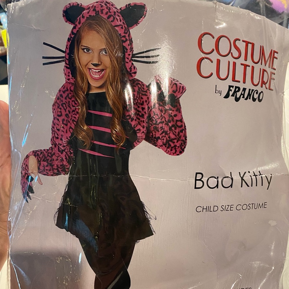 Kitty Cat Costume Halloween Girls Medium Black Pink Leopard with Shrug Dress